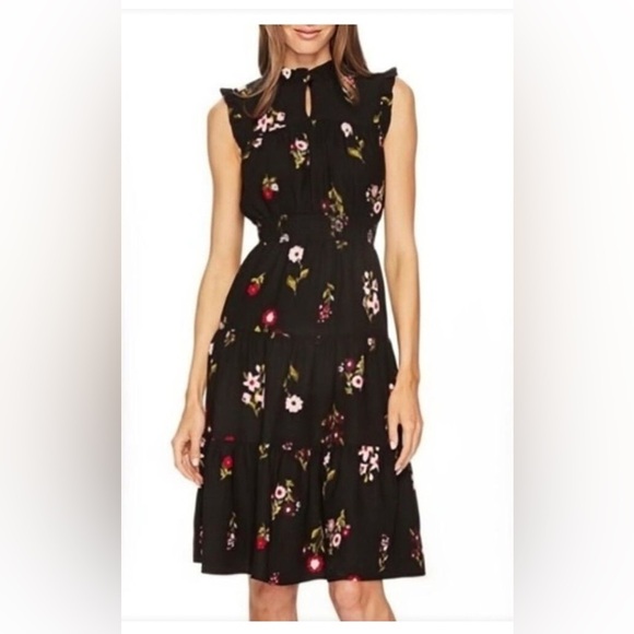 Kate Spade Ma Cherie In Bloom Floral Smocked Waist Tiered A Line Dress - Picture 2 of 10
